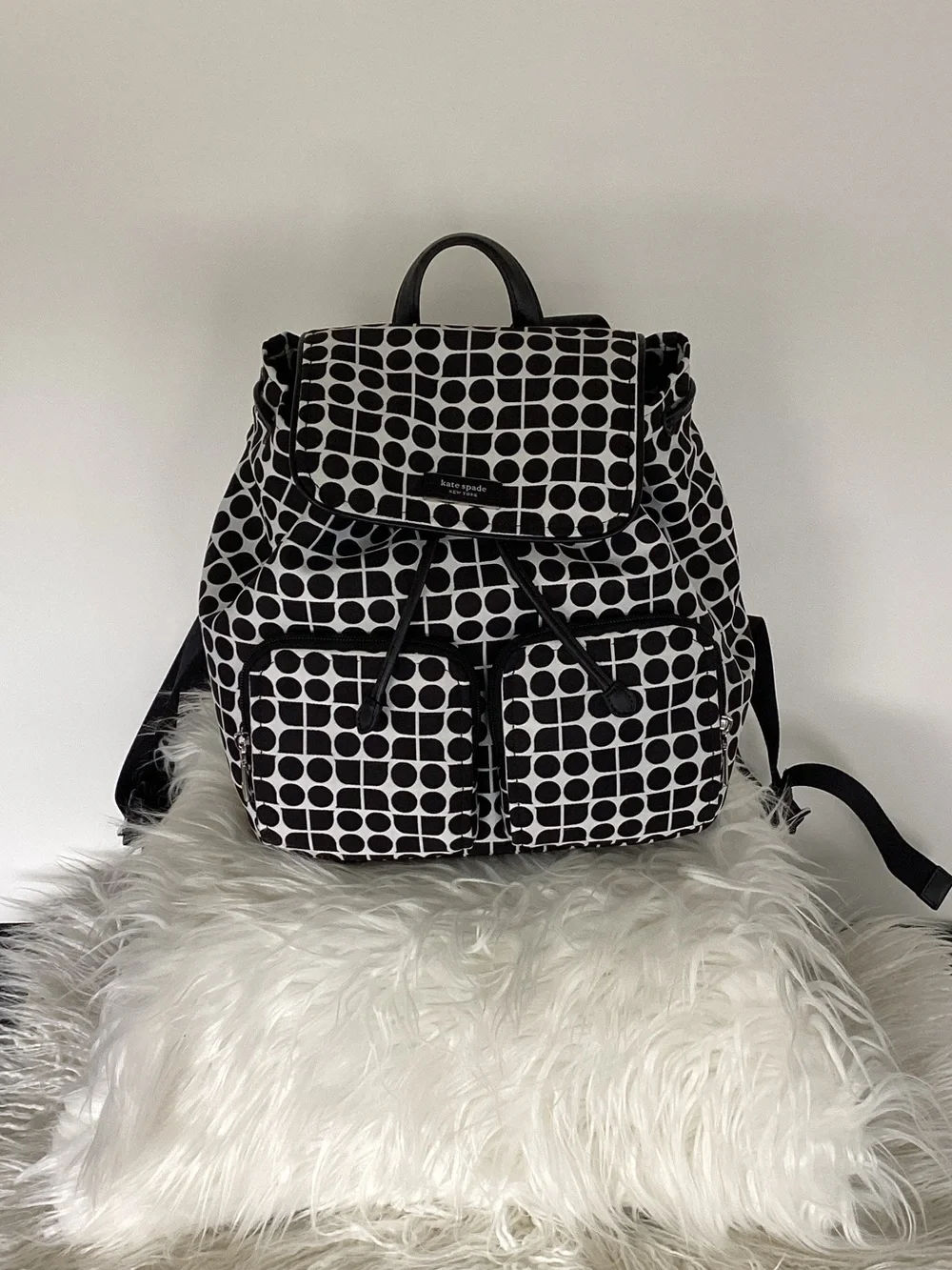 kate spade Black and White Geometric Drawstring Backpack